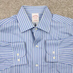 Brooks Brothers Dress Shirt Mens 15, 4/5 Blue/White Non-Iron Traditional Cotton